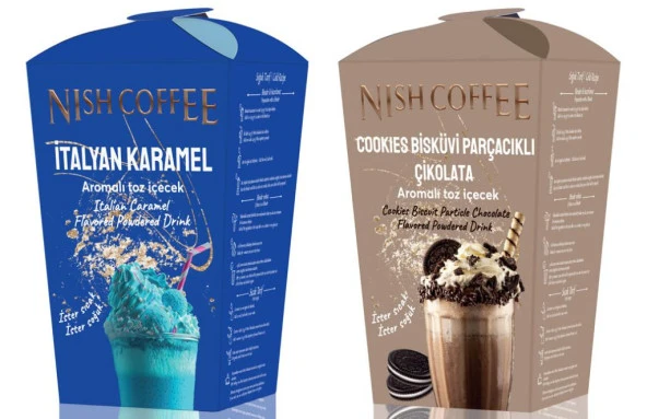 Nish İtalyan Karamel, Cookies Bisküvi Parçacıklı Çikolata Aromalı Toz İçecek 2’li Set (2X250 Gr) ürün görseli 1