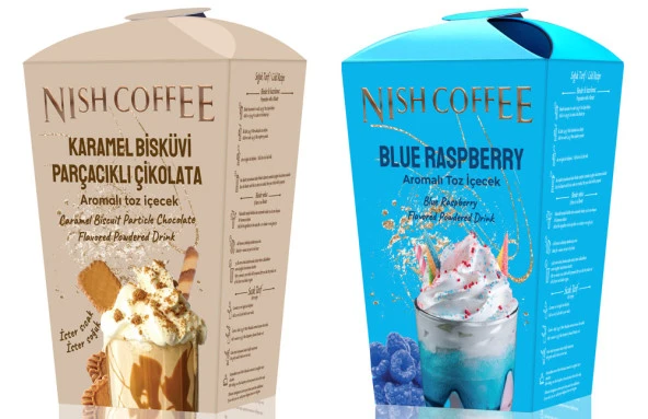 Nish Karamel Bisküvi Parçacıklı Çikolata, Blue Raspberry Aromalı Toz İçecek 2’li Set (2X250 Gr) ürün görseli 1