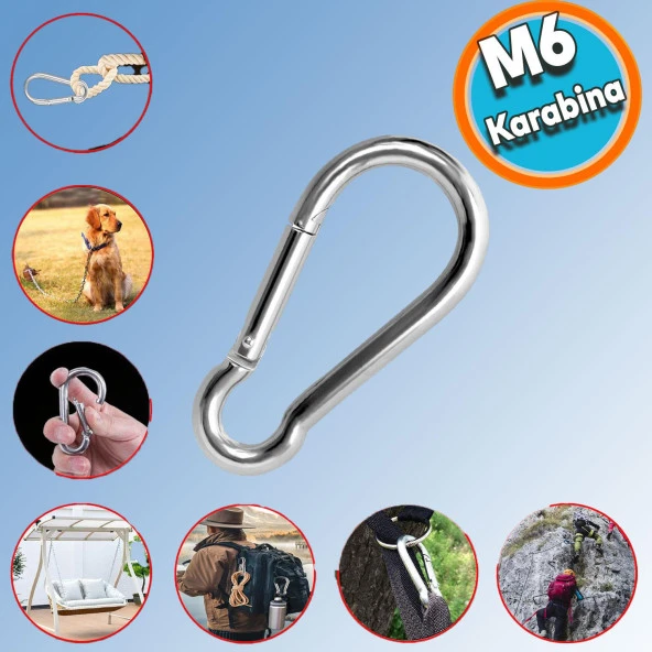 Karabina Yaylı Kanca Paslanmaz Çelik Kilit Tırmanma Dağcılık Kamp Ekipmanları Salıncak Hamak Anahtar Askı Kilidi (6 mm) ürün görseli 1