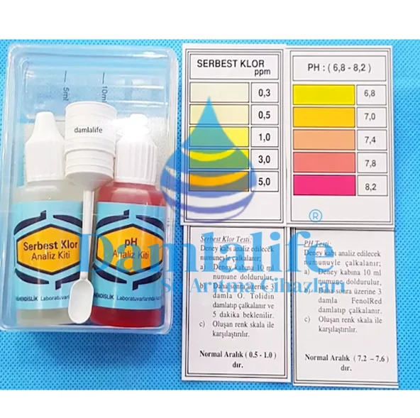 Su Test Analiz Sıvısı Ph Analiz Kiti ve Serbest Klor Test Kiti ürün görseli 1
