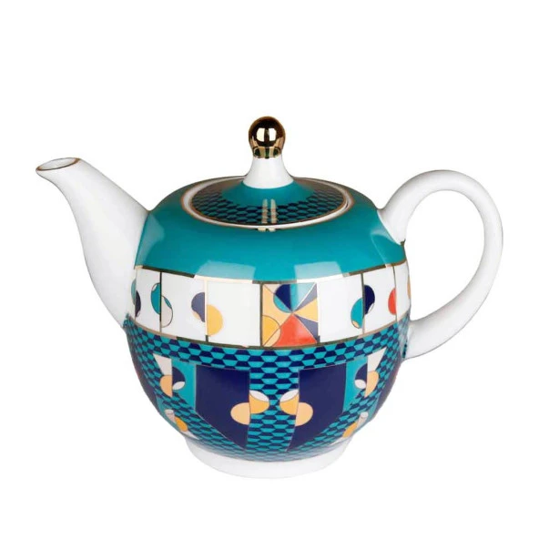 Lucky Art Leslie Bone Porselen Geometrik Desenli Çaydanlık 1300 ml LYHD 532 ürün görseli 1