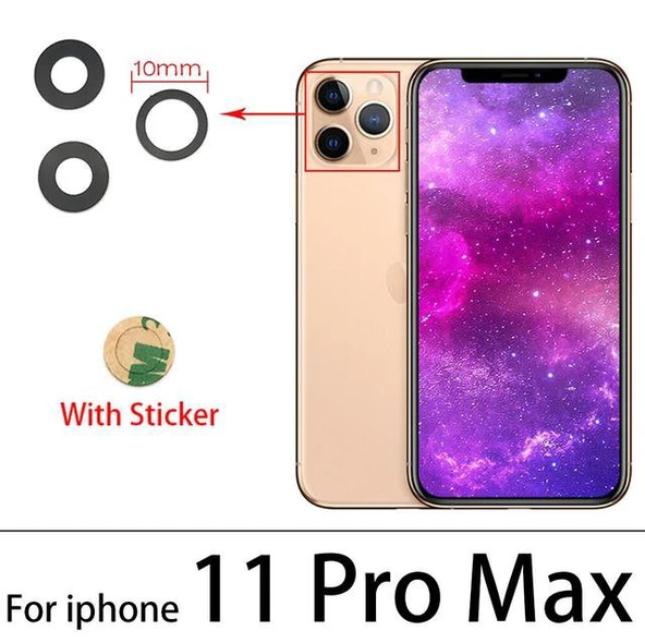 Tkgz İPhone 11 PRO MAX Arka Kamera Camı Lens Yapışkanlı ürün görseli 1