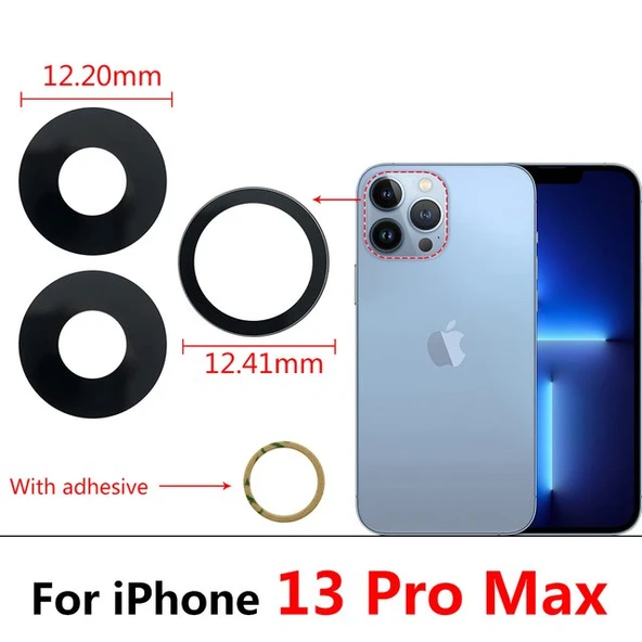 Tkgz İPhone 13 PRO MAX 3LÜ Arka Kamera Camı Lens Yapışkanlı ürün görseli 1