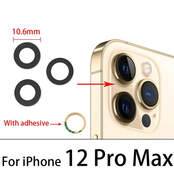Tkgz İPhone 12 PRO MAX Arka Kamera Camı Lens Yapışkanlı ürün görseli 1