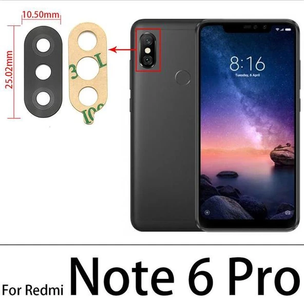 Tkgz Xiaomi Redmi NOTE 6 PRO Arka Kamera Camı Lens Yapışkanlı ürün görseli 1