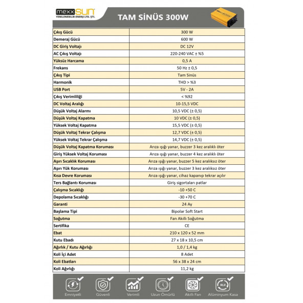 Tam sinüs 12V 300W MEXXSUN - Resim 5