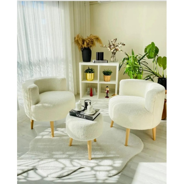 Çay Seti İkili Koltuk Berjer Ve Puf Takımı (salon, Balkon, Ofis) 3 Lü Takım ürün görseli 1