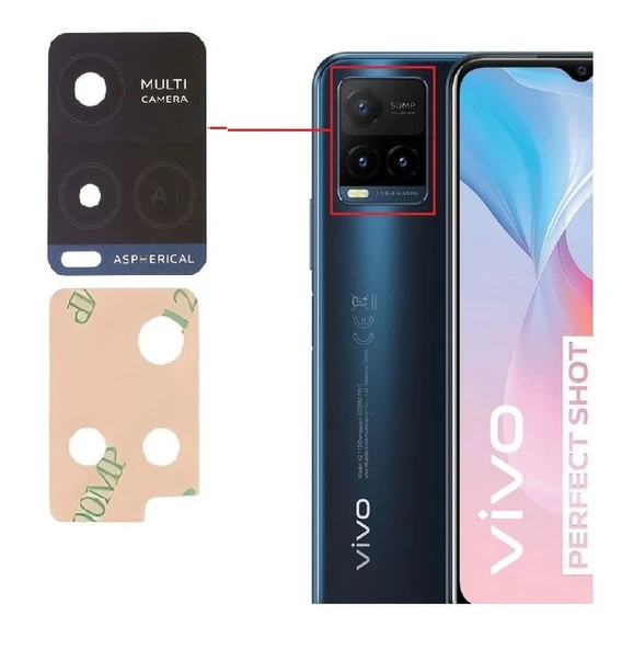 Tkgz Vivo Y21S Arka Kamera Camı Lens Yapışkanlı ürün görseli 1