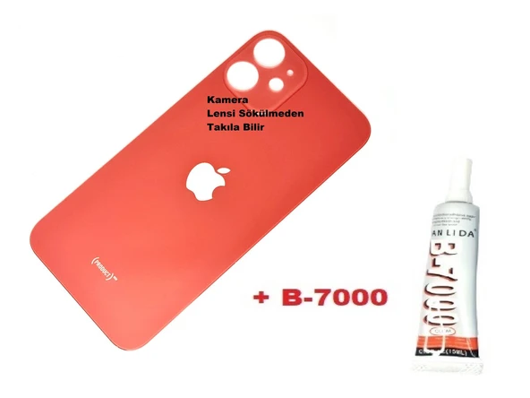 Tkgz İPhone 12 MİNİ Arka Pil Batarya Kapağı (CAM+B-7000) KIRMIZI ürün görseli 1