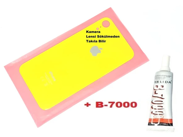 Tkgz İPhone XR Arka Pil Batarya Kapağı (CAM+B-7000) SARI ürün görseli 1