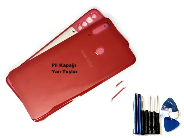 Tkgz Samsung Galaxy A20S FULL ORJ KASA Arka Pil Batarya Kapağı (TAMİR SETİ) KIRMIZI ürün görseli 1