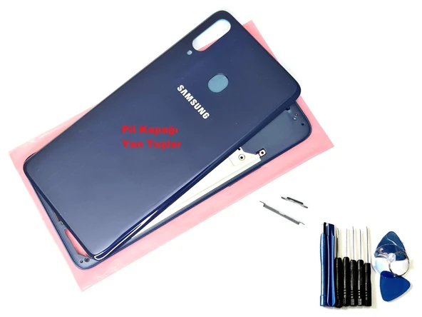 Tkgz Samsung Galaxy A20S FULL ORJ KASA Arka Pil Batarya Kapağı (TAMİR SETİ) MAVİ ürün görseli 1