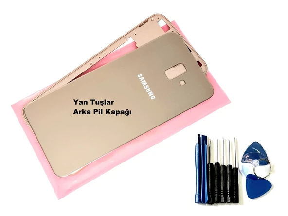 Tkgz Samsung Galaxy J6 Plus FULL ORJ KASA Arka Pil Batarya Kapağı (TAMİR SETİ) GOLD ürün görseli 1