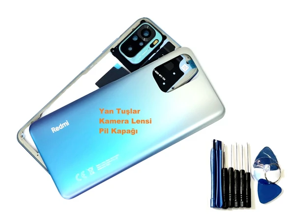Tkgz Xiaomi Redmi NOTE 10 (4G) KASA Arka Pil Batarya Kapağı (TAMİR SETİ) MAVİ ürün görseli 1