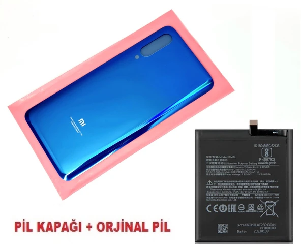 Tkgz Xiaomi Mi 9 Arka Kapak Batarya Pil Kapağı + PİL (CAM) MAVİ ürün görseli 1