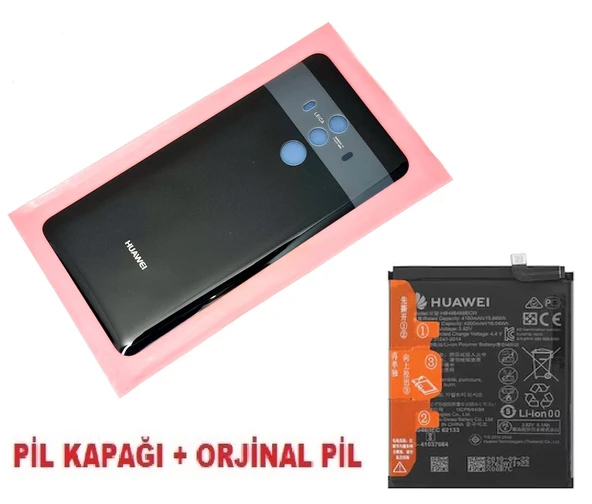 Tkgz - Mate 10 Pro Arka Pil Batarya Kapağı + PİL (CAM) SİYAH ürün görseli 1