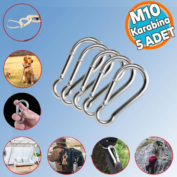 Karabina Yaylı Kanca Paslanmaz Çelik Kilit Olta Dağcılık Kamp Malzemeleri Salıncak (10 MM) 5 ADET ürün görseli 1