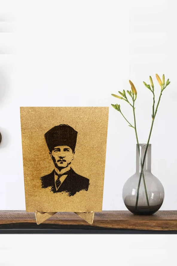 Dekoratif Atatürk Portresi Ahşap Üzerine Kazıma Ahşap Ayaklı ürün görseli 1