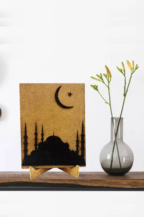 Dekoratif Cami Ahşap Üzerine Kazıma Ahşap Ayaklı ürün görseli 1
