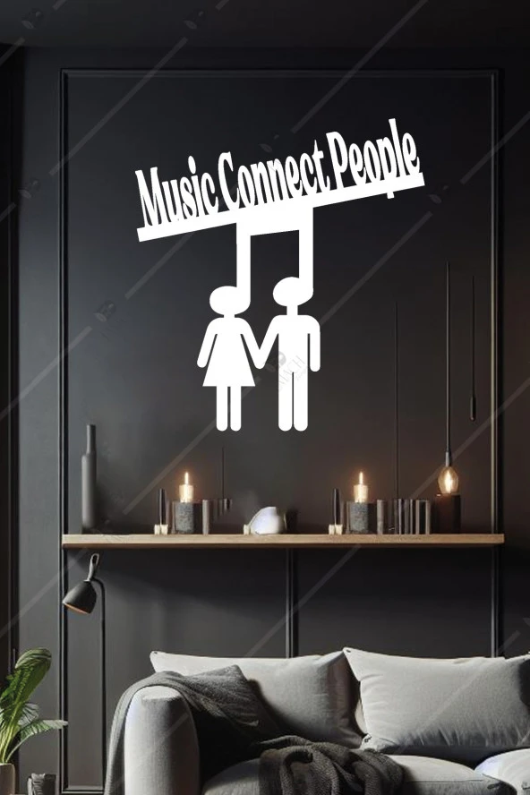 Music Connects People Yazılı Ahşap Duvar Dekoru Tablo ürün görseli 1