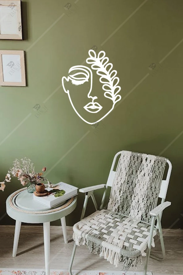 Yüz ve Çiçek Temalı Ahşap Duvar Dekoru Tablo - Resim 3