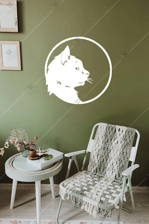 Kedi Temalı Yuvarlak Ahşap Duvar Dekoru Tablo - Resim 2