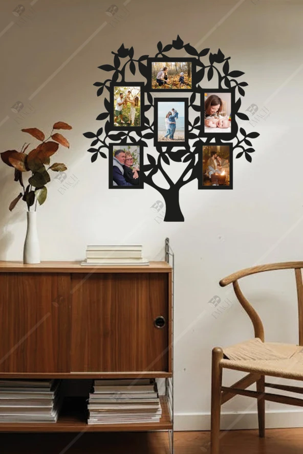 Ahşap Aile Ağacı Duvar Panosu - 6 Fotoğraflı ürün görseli 1