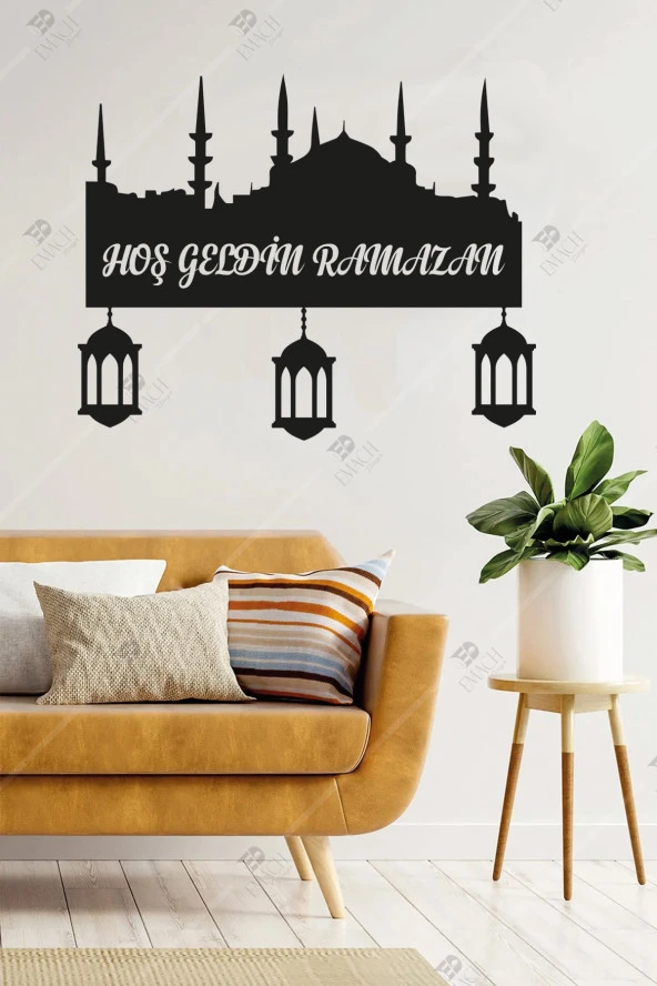 Hoşgeldin Ramazan Temalı Şamdanlı Ahşap Duvar Dekorasyonu - Kolay Montaj- 45x36 cm ürün görseli 1