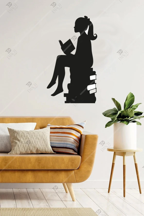 Kitap Okuyan Kız Temalı Ahşap Duvar Dekoru - 20x35 Cm - Çift Taraflı Bant Ile Kolay Montaj ürün görseli 1