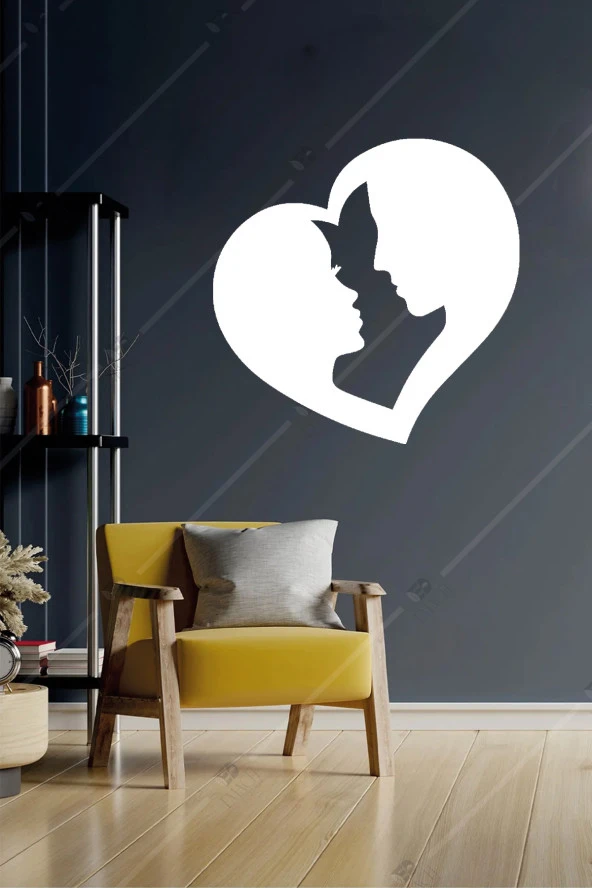 Kalp Içinde Çift Romantik Ahşap Duvar Dekoru - 3 Mm Mdf - 35x35 Cm ürün görseli 1