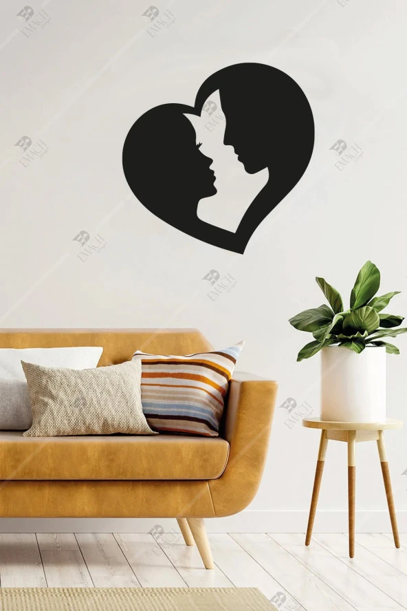 Kalp I?çinde Çift Romantik Ahşap Duvar Dekoru - 3 Mm Mdf - 35x35 Cm ürün görseli 1