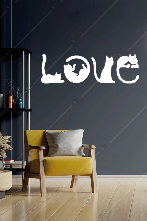 Kedi Figürlü Love Yazısı Ahşap Duvar Dekoru Tablo ürün görseli 1
