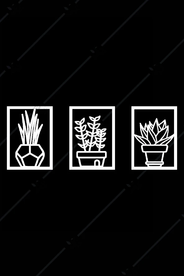 3 Lü Çiçek Set Duvar Dekorasyonu Ahşap Tablo - Resim 2