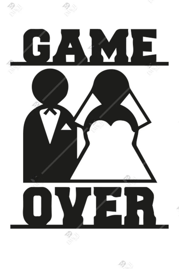 Game Over Evli Çift Ahşap Duvar Dekorasyonu Tablosu - Resim 2
