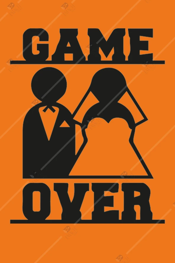 Game Over Evli Çift Ahşap Duvar Dekorasyonu Tablosu - Resim 3