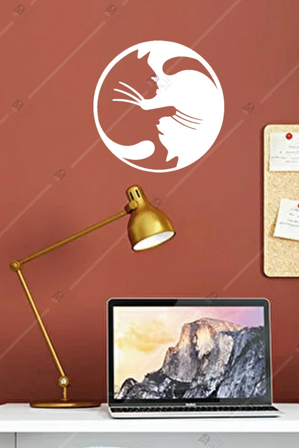 Yin Yang Kedi Temalı Ahşap Duvar Dekorasyonu Tablosu ürün görseli 1