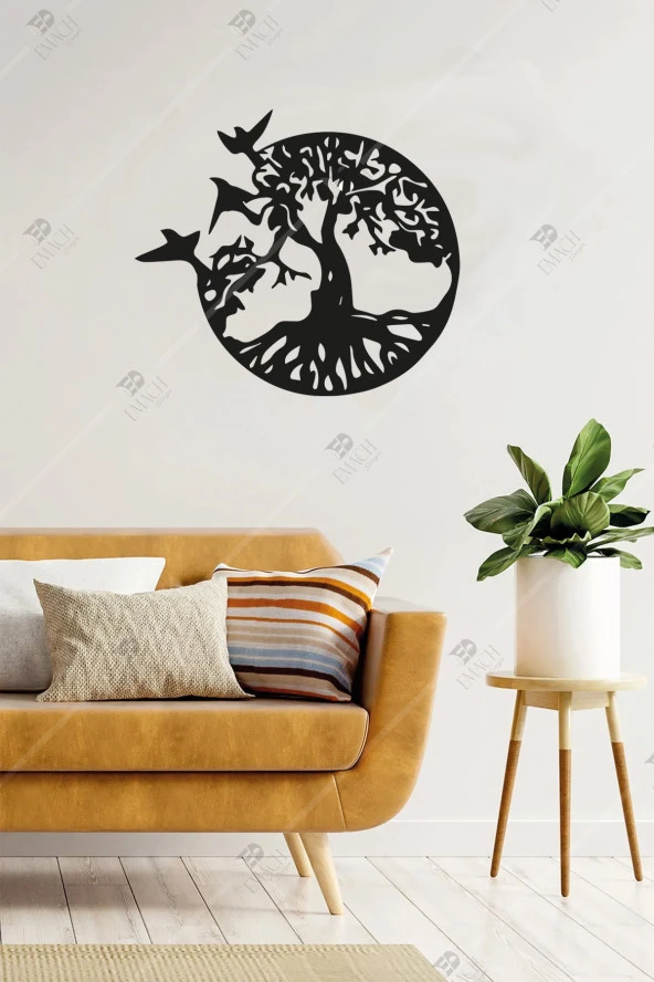 Kuş Ve Ağaç Temalı Ahşap Duvar Dekor Tablosu ürün görseli 1