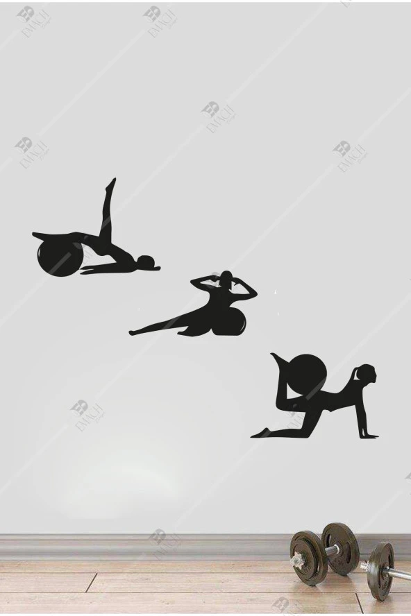 Pilates 3'lü Duvar Dekoru Seti Ahşap Tablo ürün görseli 1