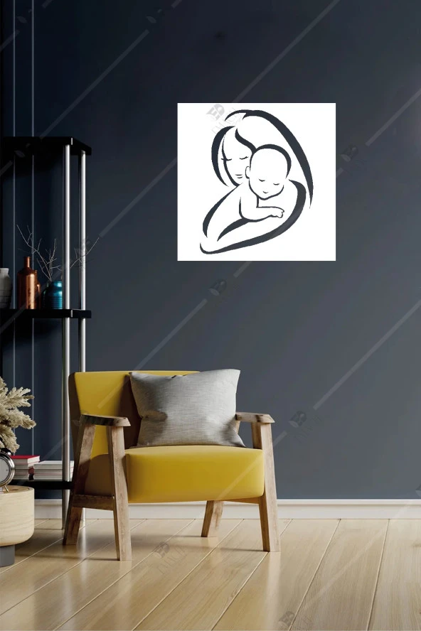 Sevgi Dolu Anne Bebek Ahşap Duvar Dekor Tablosu ürün görseli 1