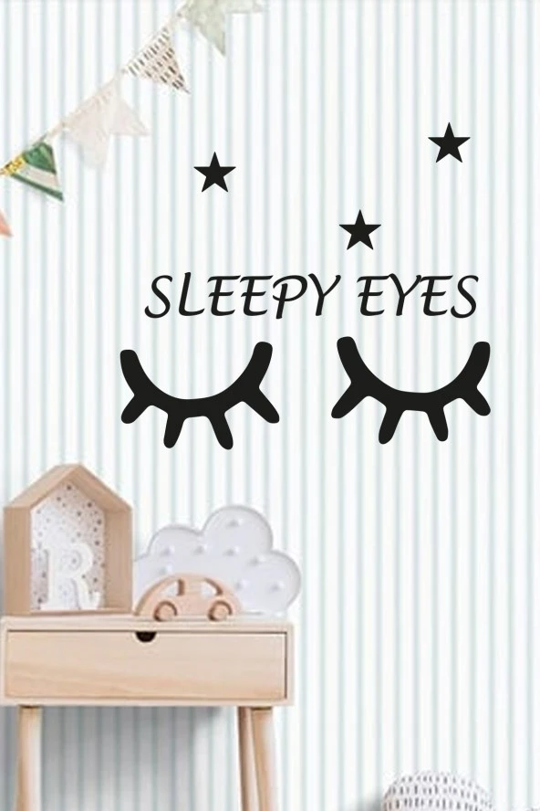 Dekoratif Sleepy Eyes Kirpik Yıldızlı 2 li Ahşap Duvar Dekoru ürün görseli 1