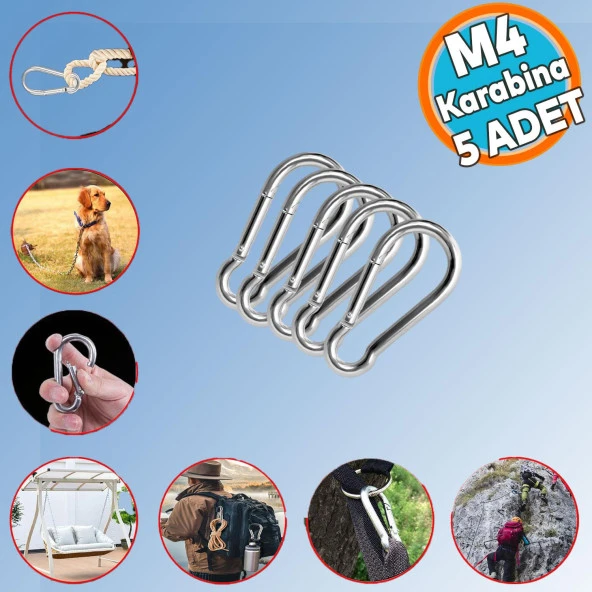 Karabina Yaylı Kanca Paslanmaz Çelik Kilit Olta Dağcılık Kamp Malzemeleri Salıncak  (4 MM) 5 ADET ürün görseli 1