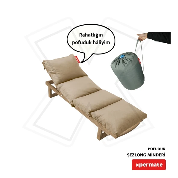 XPERMATE Pofuduk Şezlong Minderi 60x180x12Cm Su İtici,Katlanır,UV Güneş Dayanımı, Fermuar, Bej ürün görseli 1