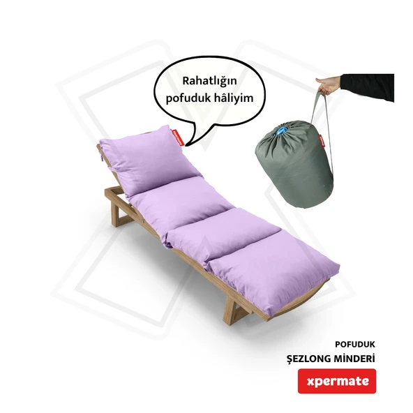XPERMATE Pofuduk Şezlong Minderi Çantalı 60x180x12Cm Su İtici,Katlanır,UV Güneş Dayanımı, Fermuar, Lila ürün görseli 1