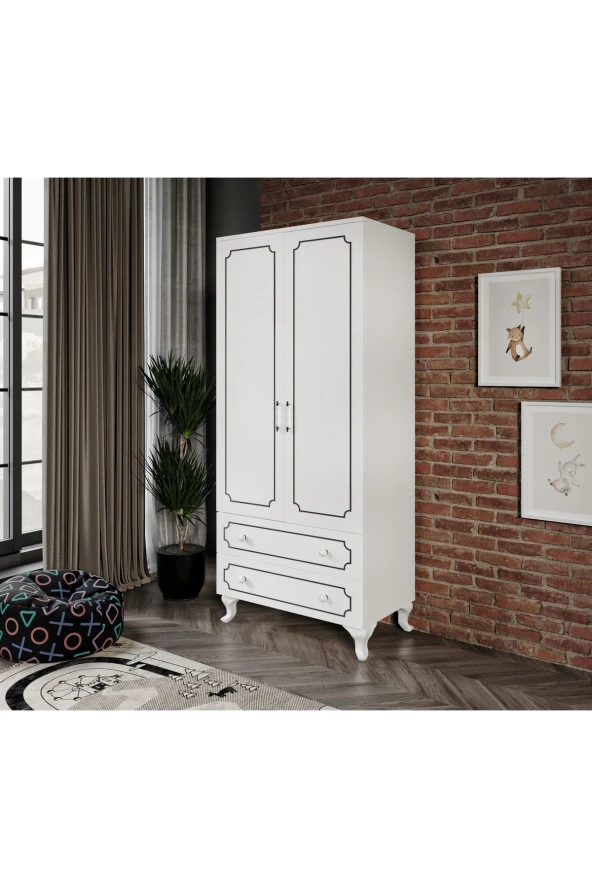 Stil 2 Kapaklı 2 Çekmeceli Modern Gardırop, Elbise Dolabı - Tamamı 1. Kalite Mdf ürün görseli 1