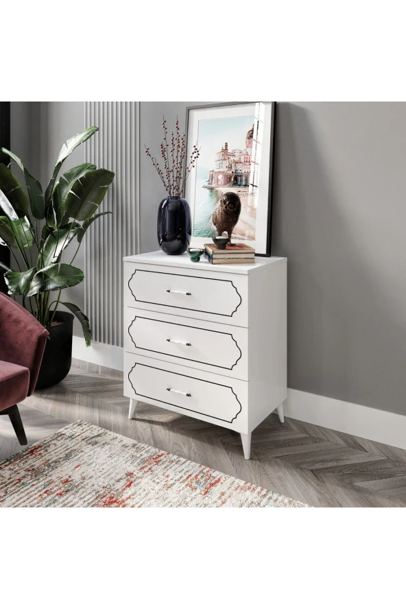 KZNMOB HOME Hayal 3 Çekmeceli Modern Şifonyer Beyaz - Tamamı 1. Kalite Mdf ürün görseli 1