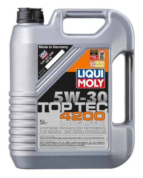 Liqui Moly 5W30 Motor Yağı Tam Sentetik TOP TEC 4200 5 Lt. 8973 ürün görseli 1