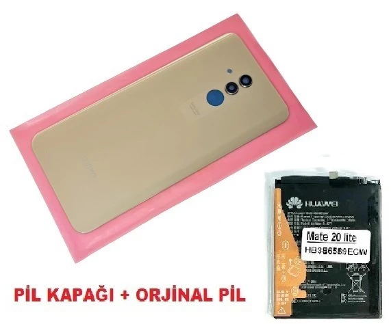 Tkgz - Mate 20 Lite Arka Pil Batarya Kapağı + PİL (LENSLİ CAM) GOLD ürün görseli 1