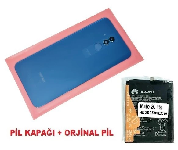 Tkgz - Mate 20 Lite Arka Pil Batarya Kapağı + PİL (LENSLİ CAM) MAVİ ürün görseli 1