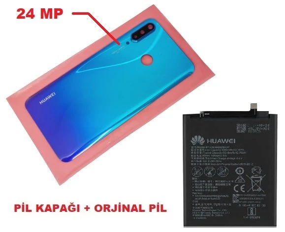 Tkgz - P30 Lite Arka Pil Batarya Kapağı + PİL ( Kamera Lensli 24 MP) MAVİ ürün görseli 1