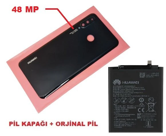 Tkgz - P30 Lite Arka Pil Batarya Kapağı + PİL ( Kamera Lensli 48 MP) SİYAH ürün görseli 1